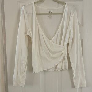 SO Women's White Long Sleeve Wrap Top